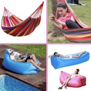 Pachet Promo! Hamac Sun Smile, 200 x 80 cm + Saltea gonflabila tip sezlong Lazy Bag