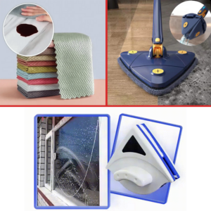Promo KIT Curatenie, Mop Rotativ 360° + Stergator Magnetic Geamuri 3D CleanWindow + SET 10x Laveta Microfibra Profesionala