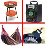Pachetul de Week End, Gratar pe Carbuni + Hamac Multicolor + Boxa Portabila Bluetooth si Evantai Gratar