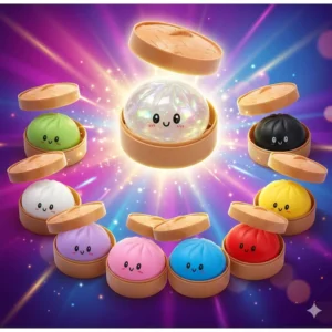 Dumpling Squishy Glitter - Jucarie Antistres Kawaii cu Bol, Slow Squeeze